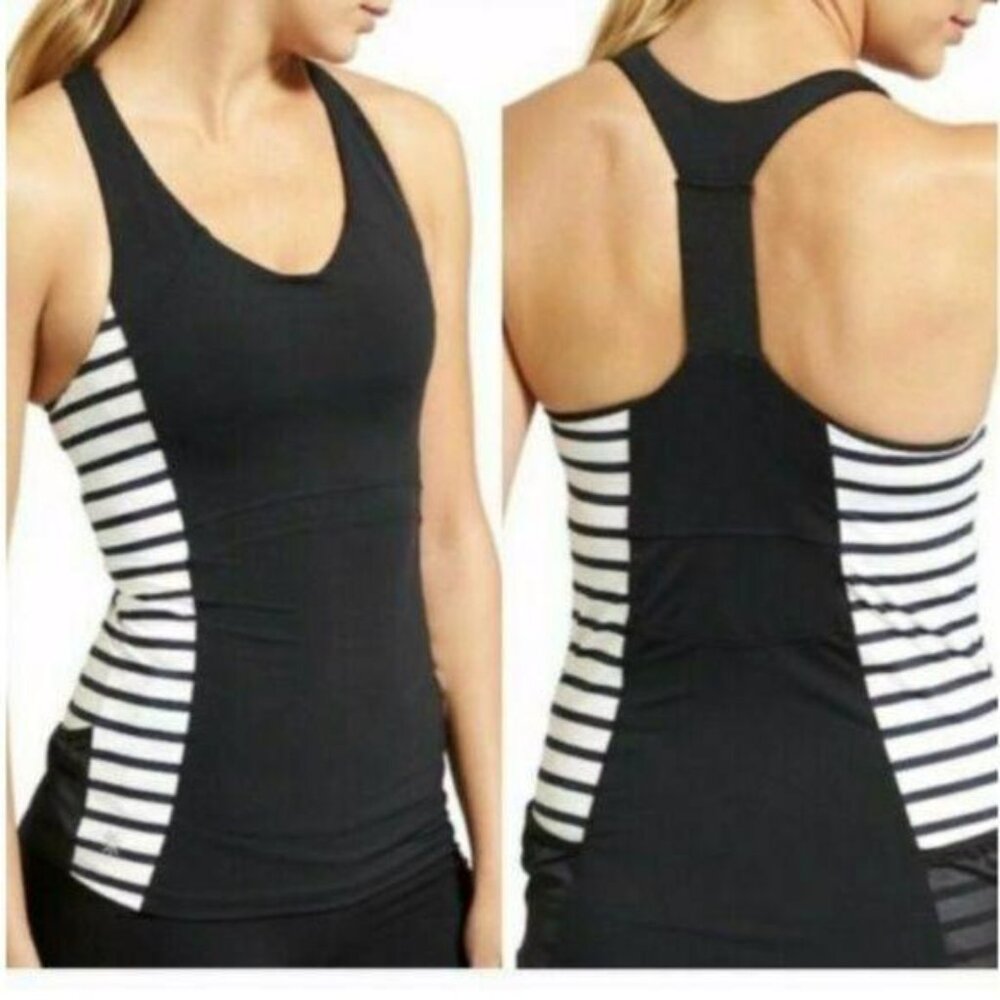 Athleta black/white stripe ace racer tank Med